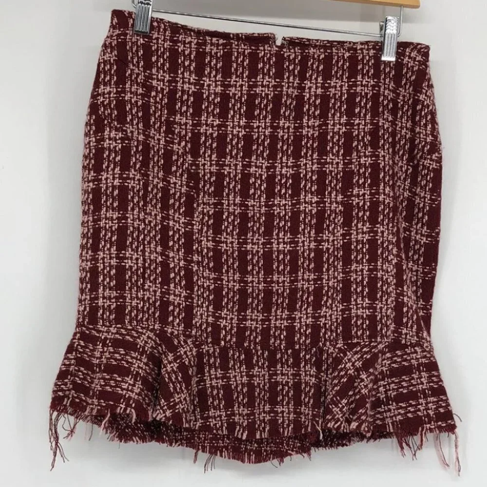 Guess Vintage red white 100% acrylic plaid knit ruffle hem  mini skirt - Picture 13 of 13